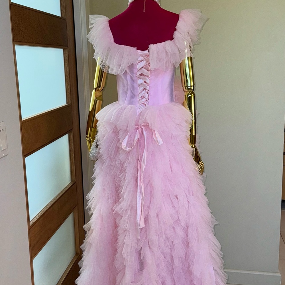 Pink Ruffled Off the Shoulder Prom
Dress with High Slit!  💗 - Picture 14 of 16